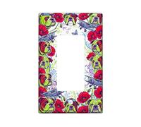 Dogs Single Rocker Light Switch Cover, Fanciful Colorful Poppy Butterfly Spring Green Plastic Standard Size Accents Wall Switch Plates for New Apartment Home Bedroom Office Decor