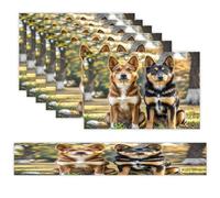 Dogs Sitting Together Table Runner and Placemats Set of 6 with 1 Table Runner + 6 Placemats Heat Resistant Place Mats Washable Linen Place Mat Festive Reusable Table Mat Set