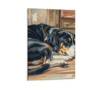 Dogs Sleeping in The House Wall Art, 16x24inch(40x60cm) Vertical Canvas Wall Art Prints, Modern Home Hanging Decor for Living Room, Bedroom, Office, Framed/Unframed, Frame-style