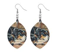 Dogs Sleeping in The House Wooden Earrings for Women, Vintage Elegant Wood Jewelry, Lightweight Earrings for Wedding, Party, Everyday Jewelry Gift, Apricot shaped, Wood, wood
