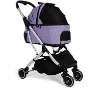 Dogs Strollers for Medium Small Dogs Upgraded 4 Wheel Pet Strollers Cat Strollers with Detachable Carrier Breathable Car Seat Large Capacity Net Loading 20kg (Purple) (Purple)
