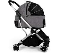 Dogs Strollers for Medium Small Dogs Upgraded 4 Wheel Pet Strollers Cat Strollers with Detachable Carrier Breathable Car Seat Large Capacity Net Loading 20kg (Purple) (Grey)