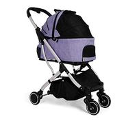 Dogs Strollers for Medium Small Dogs Upgraded 4 Wheel Pet Strollers Cat Strollers with Detachable Carrier Breathable Car Seat Large Capacity Net Loading 20kg (Grey) (Purple)