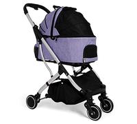 Dogs Strollers for Medium Small Dogs Upgraded 4 Wheel Pet Strollers Cat Strollers with Detachable Carrier Breathable Car Seat Large Capacity Net Loading (Black) (Purple)