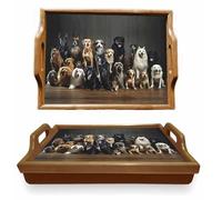 Dogs Theme Wooden Lap Tray Soft Bean Cushion With Carry Handles Lightweight Laptop TV Art Crafting Breakfast Dinner Drink Bedroom Living Room Kitchen Garden Food Serving Tray