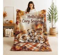 Dogs Throw Blanket, Fall Cozy Autumn Leaves Candles Fall Warm Brown Fleece Blankets Soft Cozy Decorative for Couch Sofa Bed Dorm Chair Car Recliner 40x60 Inch