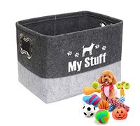Dogs Toy Storage Baskets Dog Toy Basket Dog Food Storage,Felt Stuff Storage Baskets Foldable Storage Bins with Designed Metal Handle for Organizing Pet Toys, Dog Clothes Blankets(Dark Gray)