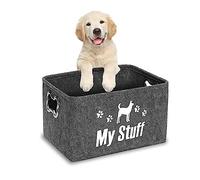 Dogs Toy Storage Baskets Dog Toy Basket Dog Food Storage,Felt Stuff Storage Baskets Foldable Storage Bins with Designed Metal Handle for Organizing Pet Toys, Dog Clothes Blankets(Dark Gray)