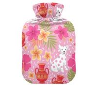 Dogs Tropical Flowers Leaves Hot Water Bottles with Soft Velvet Cover Hot Water Bag for Neck, Shoulder and Menstrual Cramps Small