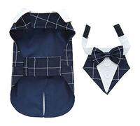 Dogs Tuxedo, Formal Dog Shirt Costume with Bow Tie, Retro Style for Small and Medium Dogs Cats, Suitable for Wedding Party Halloween Christmas Birthday (Blue Checkered, XS)