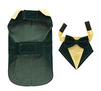 Dogs Tuxedo, Formal Dog Shirt Costume with Bow Tie, Retro Style for Small and Medium Dogs Cats, Suitable for Wedding Party Halloween Christmas Birthday (Dark Green, L)