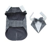 Dogs Tuxedo, Formal Dog Shirt Costume with Bow Tie, Retro Style for Small and Medium Dogs Cats, Suitable for Wedding Party Halloween Christmas Birthday (Grey Plaid, L)
