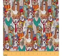 Dogs Upholstery Fabric by The Yard, Cartoon Pug Fabric by The Yard, Puppy Dog Lover Decorative Fabric for Upholstery and Home DIY Projects, Funny Pet Animal Fabric, DIY Art Craft Patchwork, 1 Yard