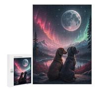 Dogs Watching Aurora Borealis Adult Puzzle, 500 PCS, Relaxing Jigsaw Activity, A Satisfying Project for Experienced Puzzlers, at Home