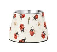 Dogs Water Bowl Non Skid Stainless Steel Raised Cat Bowls for Small Pet Slow Down Eating Cartoon Sweet Lady Bug