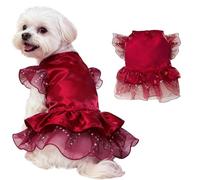 Dogs Wedding Dresses for Small and Medium Dogs Female Puppy Princess Dress Spring Summer Tutu Skirt Pet Outfit Formal Apparel Clothes for Birthday Party Holiday Costume (Red, Large)