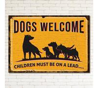 DOGS WELCOME CHILDREN Retro Metal Sign Man Cave Bar Pub Plaque Vintage Gift