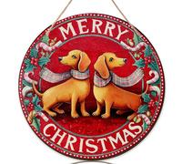 Dogs Welcome Sign for Front Door, Christmas Festive Holly Candy Canes Christmas Red Wood Front Porch Welcome Signs for Home Beautiful Home Decorations Set of 1