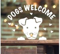 Dogs Welcome Window Sticker Removable Wall Decal Vinyl Decoration for Coffee Shops, Restaurants, and Pubs Dog Friendly Business Self-Adhesive Sign Welcome Sticker Dog Cafe Sign (White Outside Glass)