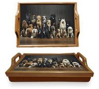 Dogs Wooden Large Lap Tray With Handles Soft Cushion Breakfast & Dinner Serving