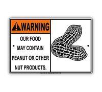 DOGT Metal tin sign 8x12 inches WARNING Our Food May Contain Peanut Or Other Nut Products Safety Alert Caution Warning Notice Aluminum Metal Tin