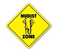 DOGT New Metal Sign Nudist Zone Sign Xing Camp Funny Naked Nude Gift Aluminum Metal Tin Sign Square Sign Warning Sign 12x12 Inch