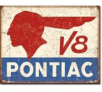 DOGT Tin Sign Pontiac V8 GM Weathered Metal Sign Tin New Vintage Style TIN SIGN 7.8X11.8 INCH