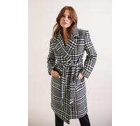 M&Co Womens White Dogtooth Check Belted Wrap Coat - Women's