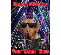 Dogue de Bordeaux Dog j519 Clubbing Cool DJ Fun Cute Happy Birthday A5 Personalised Greeting Card Posted by US Gifts for All 2016 from Derbyshire UK