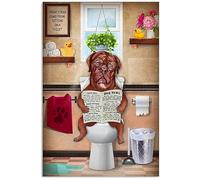 Dogue De Bordeaux Dog Sitting On A Toilet Home Decor Poster Wall Art Tin Sign Decor Metal Sign Poster 8X12 Inches