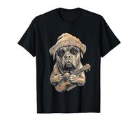 Dogue de Bordeaux Ukulele Beanie Y2K Aesthetic Value Graphic T-Shirt, Men, Black, S