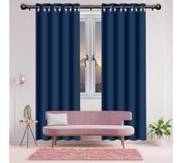 DOGUO Grey Blackout Curtains 180 x 177 cm Super Soft Thermal Blackout Eyelet Short Kitchen Curtain/Blackout Curtains Privacy Protected for Bedroom Bathroom, Navy Blue