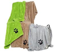 Dogvingpk Extra Large Dog Towels for Drying Dogs - Pack of 3 - Super Absorbent Soft Microfiber Pet Bath Grooming Towel for Dogs Cats and Other Pets (XL-55" * 36", Green and Brown and Gray)