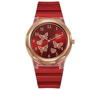DOGZI Ladies Watches Clearance,Womens Quartz Watches Cute Personalized Butterfly Pattern Face Design Silicone Strap Creative Simplicity Arabic Numerals Female Watch Xmas Gift,Red