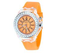 DOGZI Ladies Watches Sale, Womens Casual Rhinestones Female Watch Silicone Strap Creative Simplicity Arabic Numerals Easy Read Quartz Watches Christmas Gifts,Orange