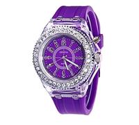 DOGZI Ladies Watches Sale,Womens Creative Simple Arabic Numerals Round Dial Quartz Watch Silicone Belt Glitter Design Shine Faux Rhinestone Female Watches,Purple,M65S