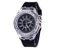 DOGZI Ladies Watches Sale,Womens Creative Simple Arabic Numerals Round Dial Quartz Watch Silicone Belt Glitter Design Shine Faux Rhinestone Female Watches,Black,M57S
