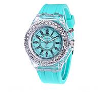 DOGZI Watches for Women Clearance,Womens Creative Simple Arabic Numerals Round Dial Quartz Watch Silicone Belt Glitter Design Shine Faux Rhinestone Female Watches,Mint Green,M62S