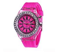 DOGZI Watches for Women Clearance,Womens Creative Simple Arabic Numerals Round Dial Quartz Watch Silicone Belt Glitter Design Shine Faux Rhinestone Female Watches,Hot Pink,M60S