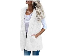 DOGZI Womens Teddy Fleece Gilet Ladies Teen Girls Fleece Sherpa Fuzzy Warm Lightweight Sleeveless Gilet Fluffy Furry Cozy Vest Jacket with Pockets Gift for Her,White,L