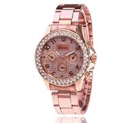 DOGZI Womens Watches Stainless Steel Strap Quartz Watch Three Eye Full Diamond Arabic Numerals Round Dial Easy Read Watch Wristwatch for Women Ladies Girls Xmas Gift Christmas Fill,Rose Gold,U70P