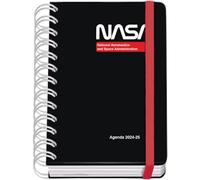 Dohe - 2024 2025 School Diary - Day by Page, A6 Size (12 x 17 cm), Ring Closure and Rubber, Spanish and English, 4 Sticker Pages, September to June, School Supplies - NASA Black