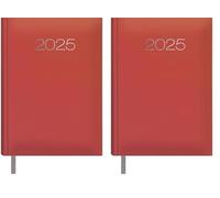 Dohe - 2025 Diary in Portuguese - Day per Page, A5 Size (14x20 cm), 12 Months January to December, Hardcover, Annual Planner, Office Supplies - ESTORIL Red (Pack of 2)