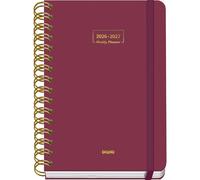 Dohe - 2026 2027 School Planner - September to June, Day per Page, A5 (15x21 cm), Soft Hard Cover, Double Spiral, Elastic Band Closure, 2 Pages of Stickers, Spanish and English - Burgundy