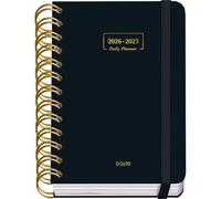 Dohe - 2026 2027 School Planner - September to June, Day per Page, A6 (12x17 cm), Soft Hard Cover, Double Spiral, Elastic Band Closure, 2 Pages of Stickers, Spanish and English - Black