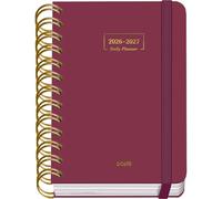 Dohe - 2026 2027 School Planner - September to June, Day per Page, A6 (12x17 cm), Soft Hard Cover, Double Spiral, Elastic Band Closure, 2 Pages of Stickers, Spanish and English - Burgundy