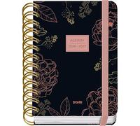 Dohe - 2026 2027 School Planner - September to June, Day per Page, A6 (12x17 cm), Soft Hard Cover, Double Spiral, Elastic Band Closure, 2 Pages of Stickers, Spanish and English - Noir