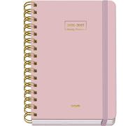 Dohe - 2026 2027 School Planner - September to June, Week to View, A5 (15x21 cm), Soft Hard Cover, Double Spiral, Elastic Band Closure, 2 Pages of Stickers, Spanish and English - Pink