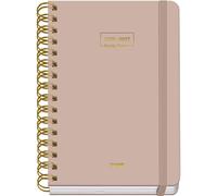 Dohe - 2026 2027 School Planner - September to June, Week to View, A5 (15x21 cm), Soft Hard Cover, Double Spiral, Elastic Band Closure, 2 Pages of Stickers, Spanish and English - Beige