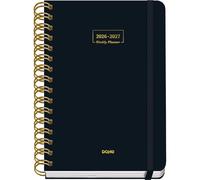 Dohe - 2026 2027 School Planner - September to June, Week to View, A5 (15x21 cm), Soft Hard Cover, Double Spiral, Elastic Band Closure, 2 Pages of Stickers, Spanish and English - Black